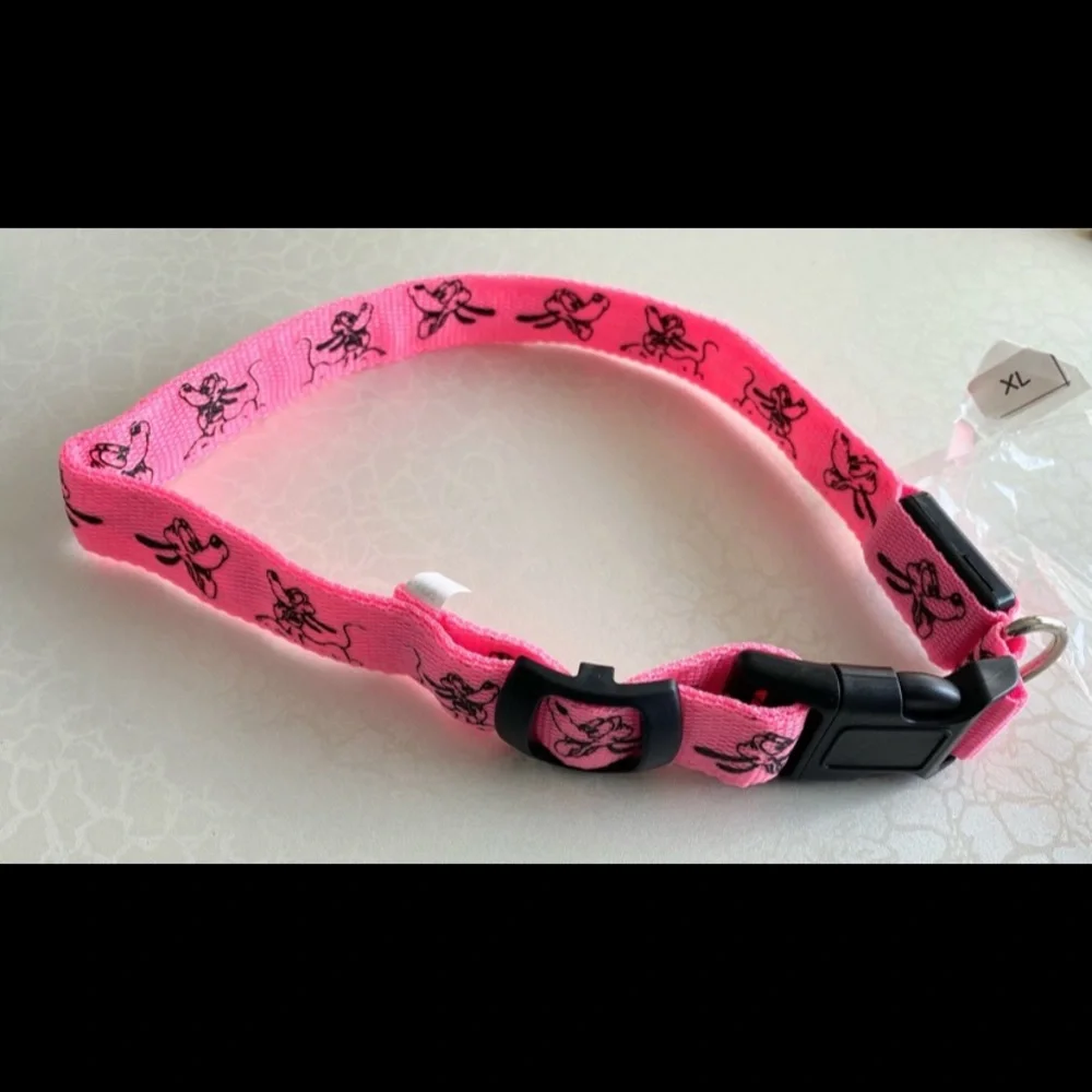 Pink LED Dog Collar with Cartoon Pup Print size xl